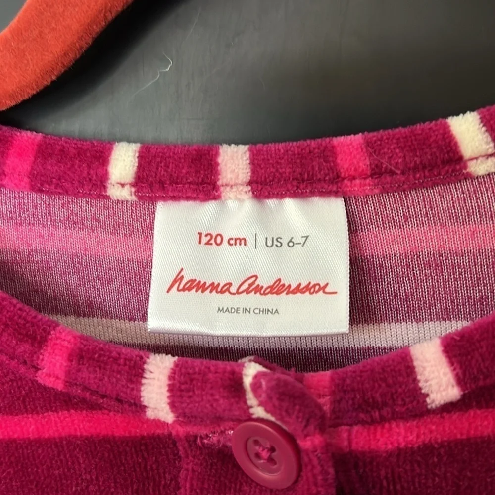 Hanna Andersson Girls Size 6-7 Pink White Dress Striped Terri Cloth Long Sleeve